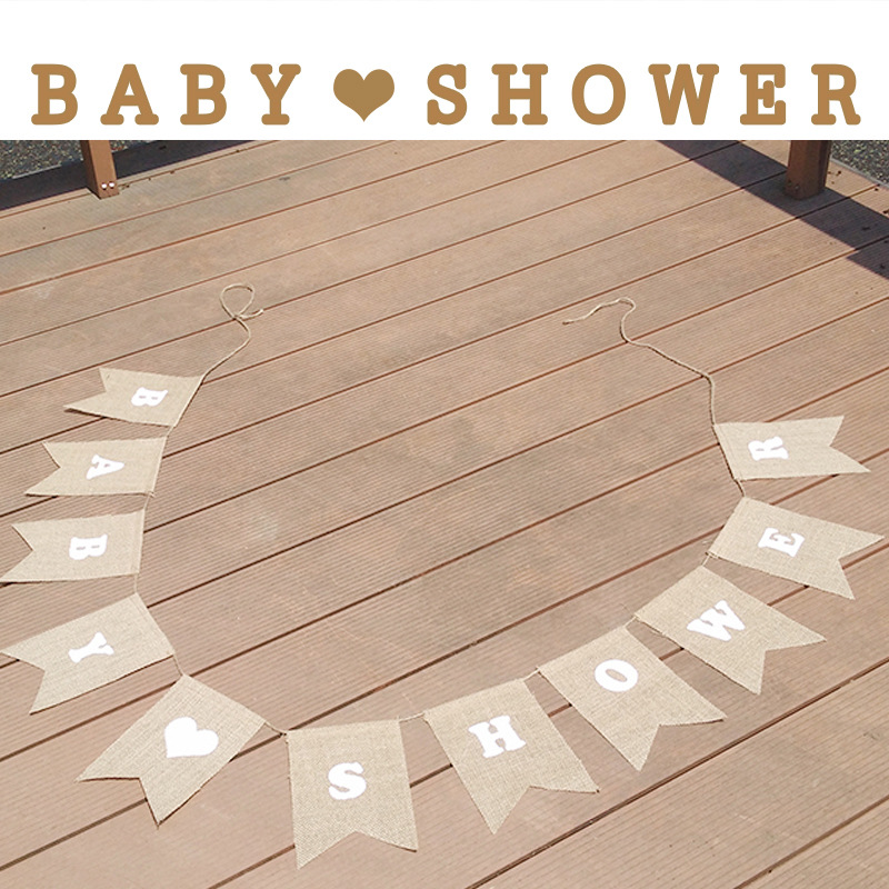 厂家直销 麻布白色BABY SHOWER燕尾旗 圣诞婚庆派对装饰麻布拉旗
