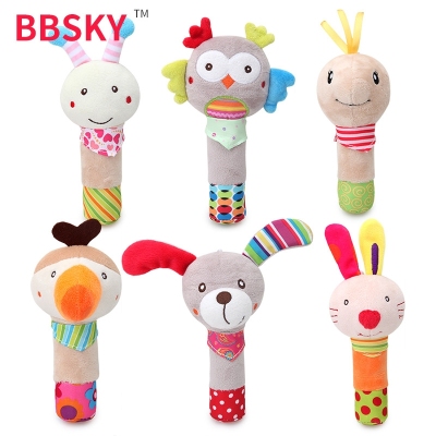 Bbsky Infant Educational Plush Toy Cute Animal Shape BB Device Hand Stick Handbell