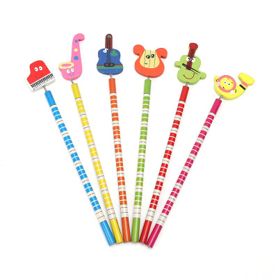 Creative Wooden Pencil Write Constantly Cartoon Six Musical Instruments Pencil Wholesale Wooden Student Prize HB Pencil