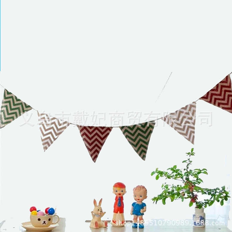 factory direct sale christmas wedding party plain colored linen pennant party pull flag diy handmade craft