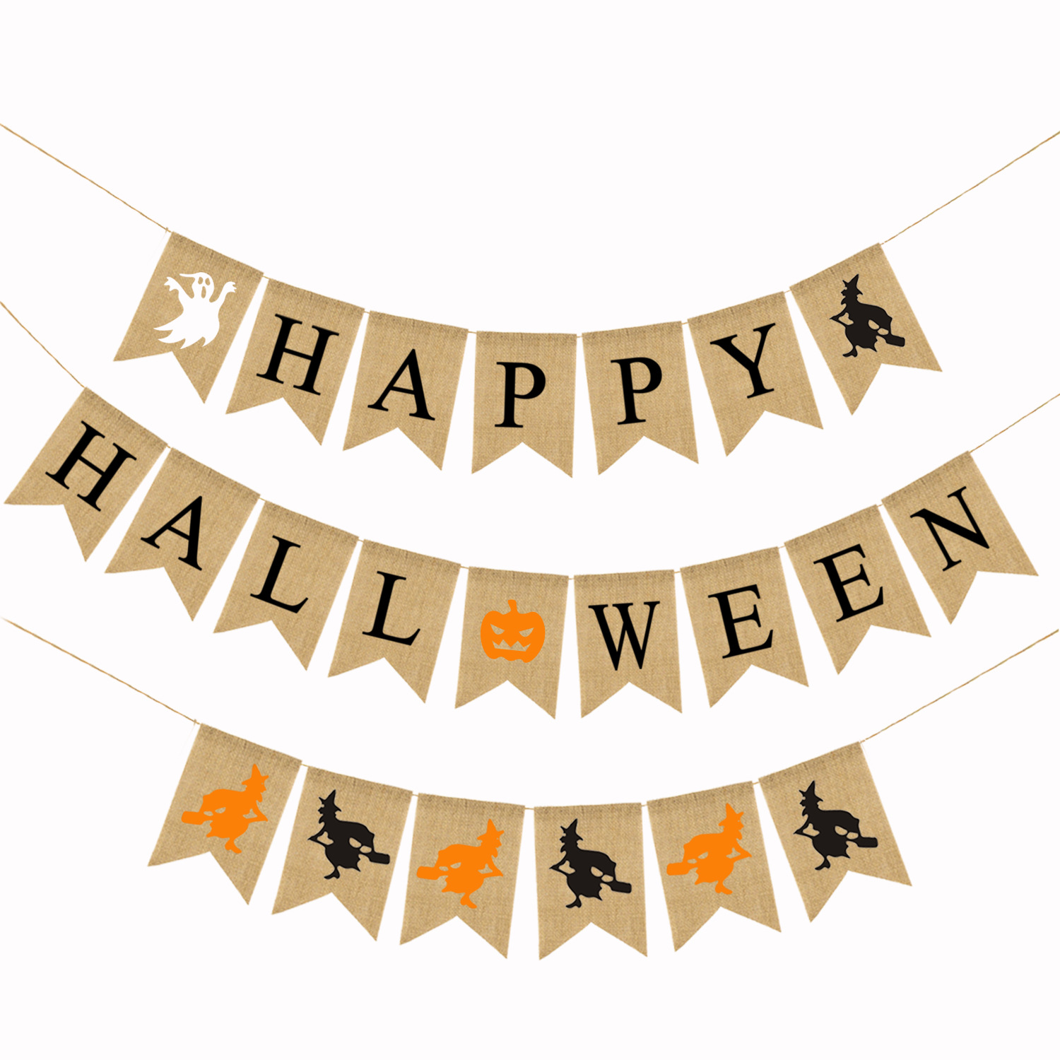 Factory Direct Sales Halloween Party Decoration Wizard Hanging Flag Happy Halloween Linen Swallowtail Flag