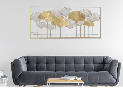 The wall of rectangular ginkgo biloba leaf hangs act The role of sitting room, study background adornment wall hangs aureate tie yi wall to act The role of