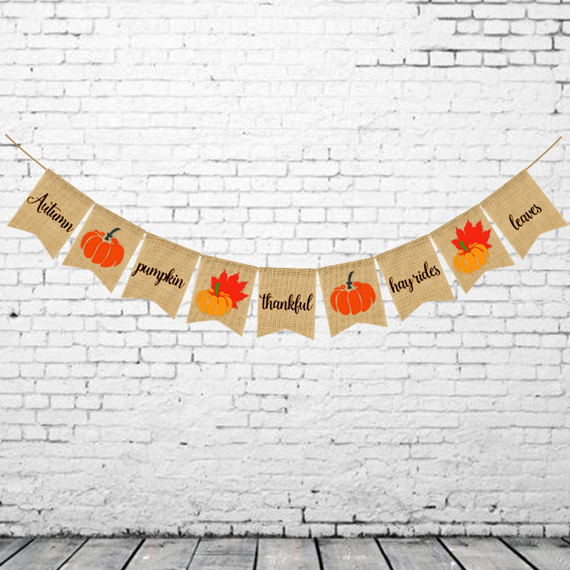 factory direct thanksgiving party decoration string flags garland autumn color happy fall linen dovetail hanging flag