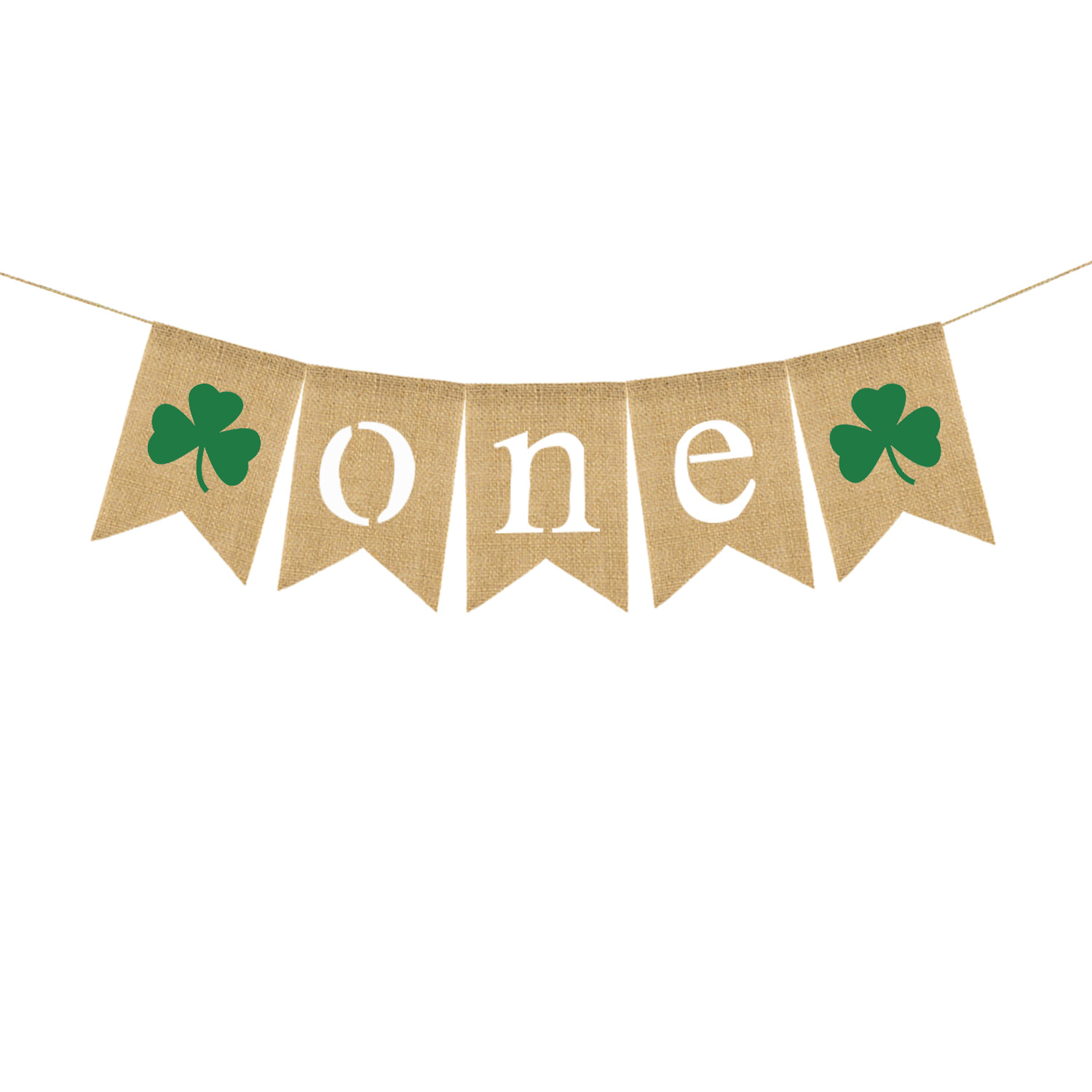 baby‘s 1-year-old birthday party decoration dovetail hanging flag garland one clover linen dovetail flag