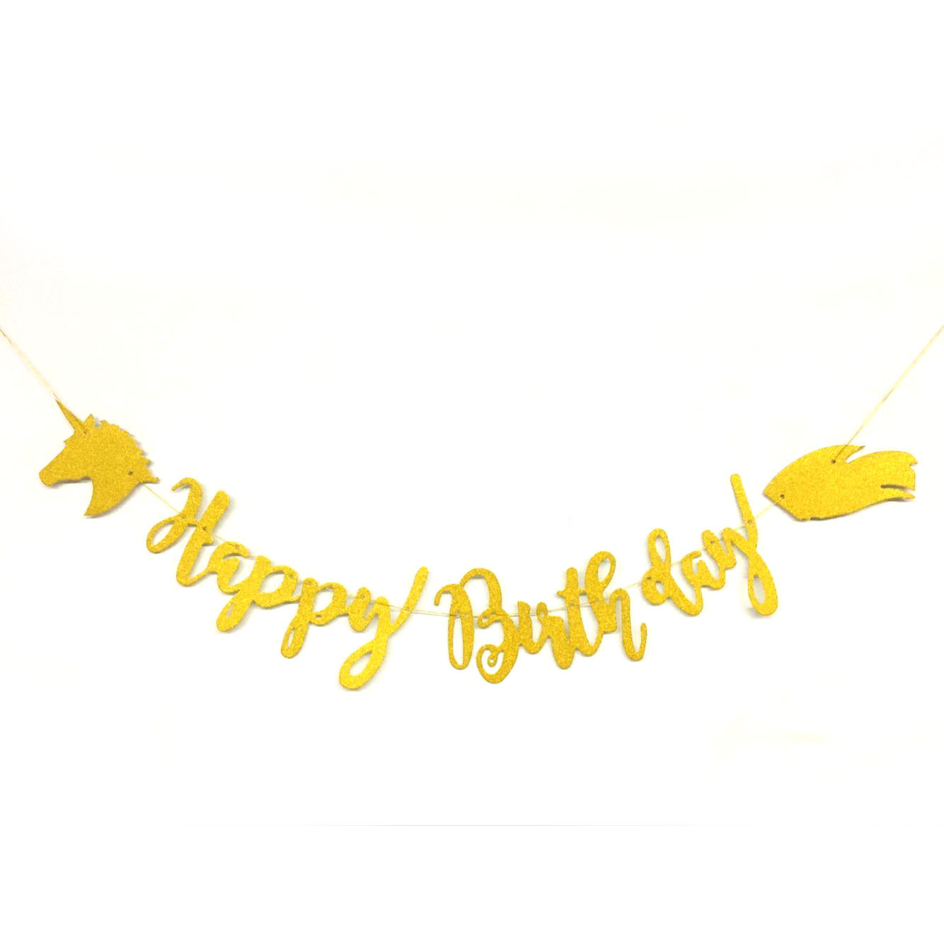 factory direct sale birthday party glitter gold siamese pull flag unicorn happy birthday pull flower