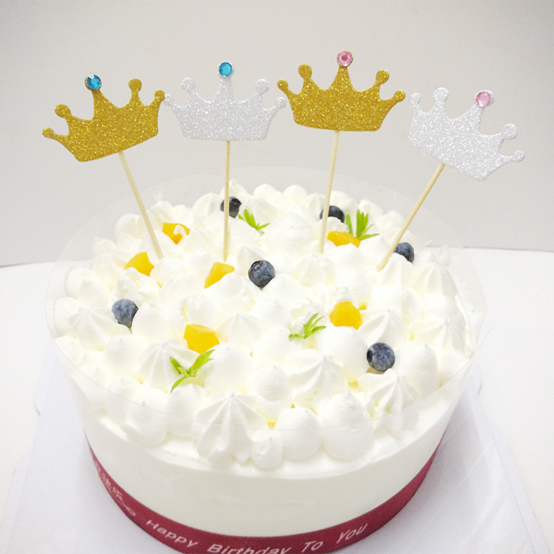 Factory Direct Sales Birthday Cake Insertion Party Decoration Supplies Ornament Glitter Crown with Diamond Decorative Flag Card Insert