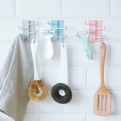 Outraged rotary hook non - mark waterproof adhesive hook with four Nordic towel rack, multi - functional plain - color hanger