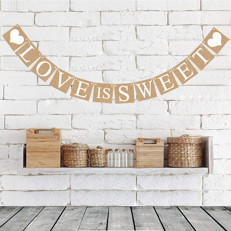 Factory Direct Sales Wedding Letter Bunting Banner Love Is Sweet Kraft Paper Hanging Flag Shooting Props