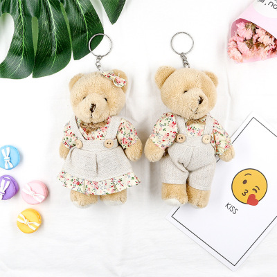 Paula Couple Bear Plush Toy Linen Bear Skirt Rabbit Plush Pendant Keychain Bag Hanging Claw Machine Doll