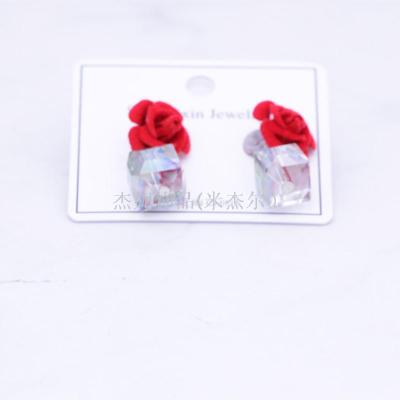 Wen wan super fairy design rose white background qualifications girls silver needle earrings