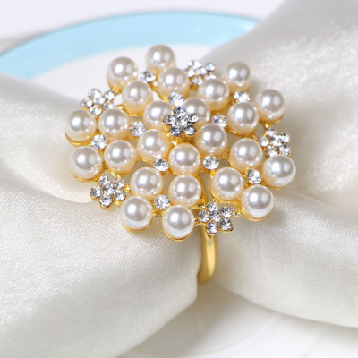  Pearl Rhinestone Napkin Rings for Wedding Decoration, Party 