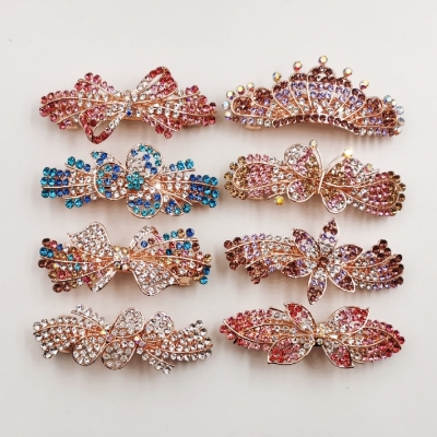 New Popular Rose Gold Full Diamond Hebarrettes Crown Pansy Spring Clip