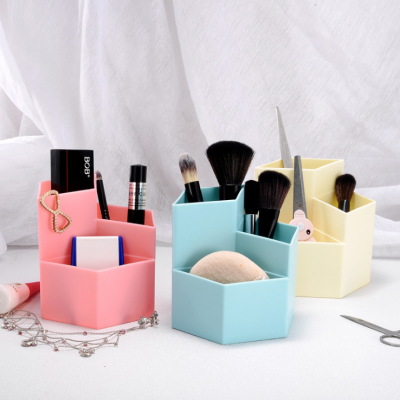 Ins prismatic storage box stationery desktop storage rack transparent makeup brush storage cylinder