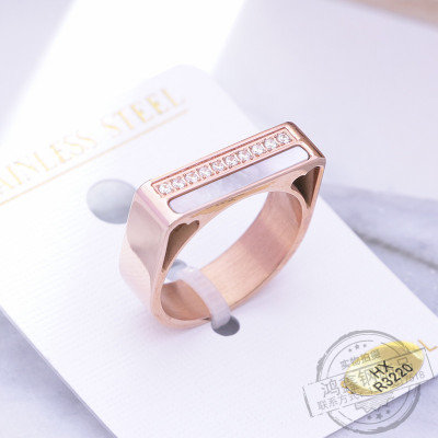 A row of diamond D word ring titanium steel anti-allergy fadeless Korean version of popular European and American tail ring joint ring