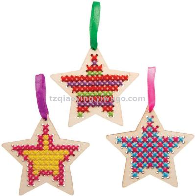 DIY handmade wooden art star wooden cross stitch decoration kit Christmas crafts