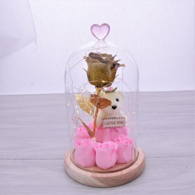 Valentine's day rose bear soap flower gold rose carnation send bestie girlfriend soap flower birthday gift