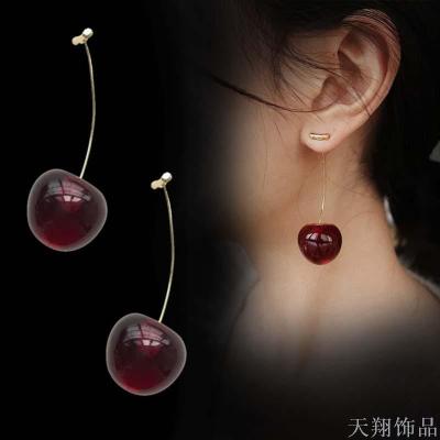 The new Korean version of fruit stud feminine cherry lovely long earrings web celebrity fashion earrings