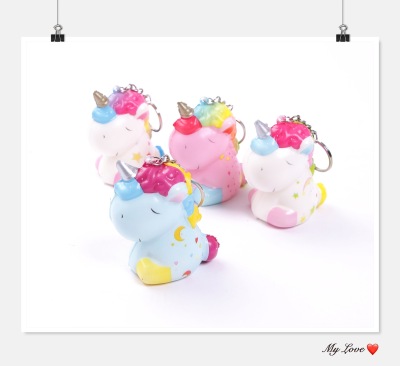 Factory Direct Sales New Simulation Pu Full Printed Small Unicorn Keychain Slow Rebound Decompression Crafts Toys