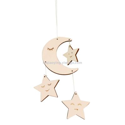 Wooden star moon veneer pendant Christmas decoration pendant veneer wind chimes