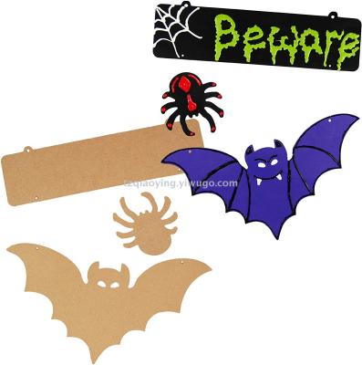 DIY handmade wooden crafts with white Halloween bat spider logo