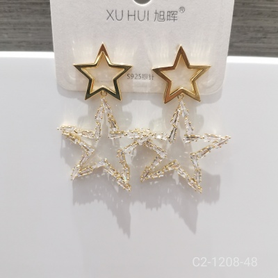 S925 silver needle sparkling star earring copper plated gold set 4A zircon simple fashion high quality jewelry