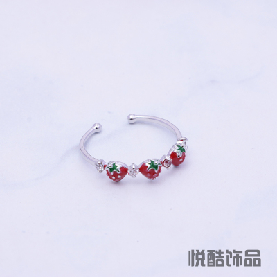 Female Korean version of instagram style rainbow strawberry ring fashion girls gift jewelry