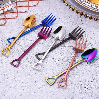 Creative stainless steel 304 small earth shovel spoon, small fork color gold plated cutlery coffee spoon, delicate mixing spoon, customized