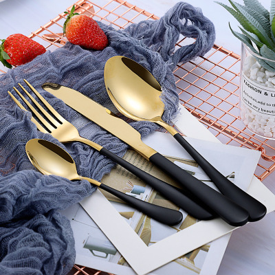 Cross border 1010 stainless steel steak knife, fork and spoon, gold plated + spray made four - piece gift tableware, knife, fork and spoon set