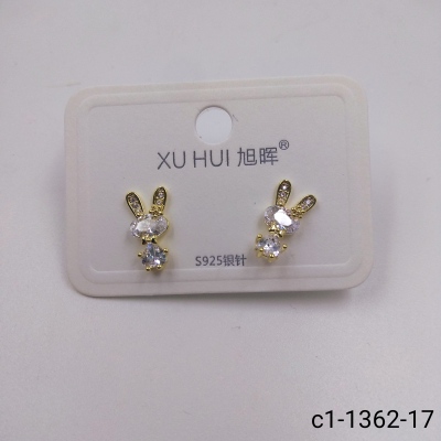 S925 silver needle cute rabbit earring copper plated real gold set 4A zircon simple fashion high quality accessories