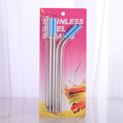 Wholesale food grade 304 stainless steel straw beverage environmental protection, color metal straw plastic suction card insert card set