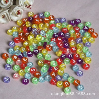 Acrylic Transparent Round Beads 7mm color Base White Letters Loose Beads English letters