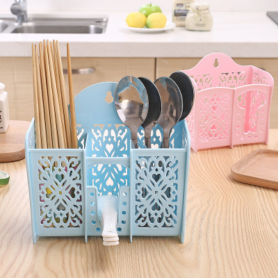 3024 wholesale plastic hollow-out three-case container kitchenware tableware storage rack plastic PP asphalt chopsticks