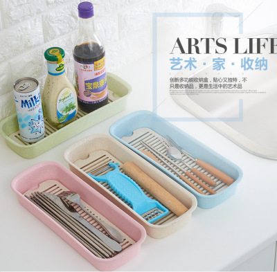 Wheat straw mesa plastic storage box cutlery storage box desktop drawer square asphalt finishing rack