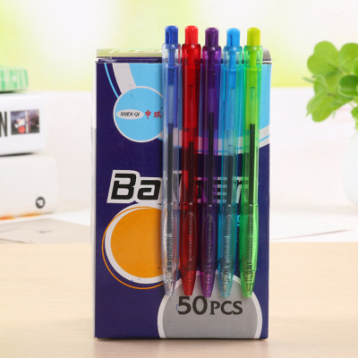 Press Plastic Ball-Pen Crystal Transparent Writing Stationery Red Blue Neutral Oil Pen Customizable Factory Wholesale