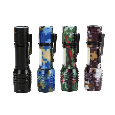 USB rechargeable camouflage flashlight with pen and COB sidelight retractable focusing flashlight portable work lamp