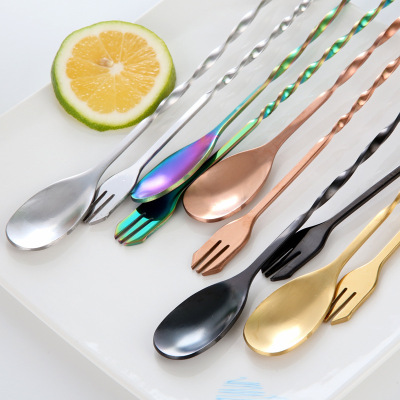 The Spoon Stainless Steel Bar Spoon Double-Headed Spiral Stirring Bar Long Handle Cocktail Cocktail Soup Rose Gold