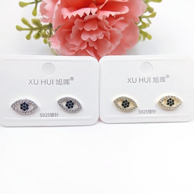 S925 silver needle devil's eye earring copper plated genuine gold set 4A zircon simple fashion high quality jewelry