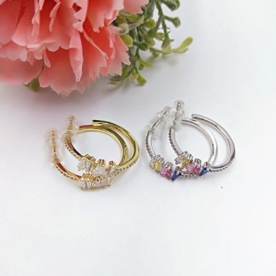 S925 silver needle personalized earring copper plated genuine gold set 4A zircon simple fashion high quality accessories