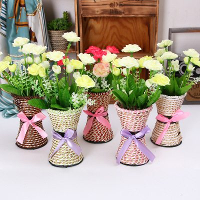 Bow tie slender waist wicker plait vase flower basket flower household decoration tabletop decoration manufacturers