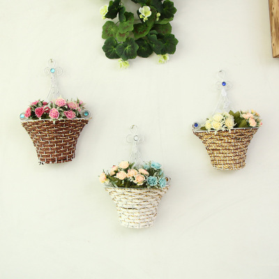 European-style tie yi half wall hanging basket rope simulation flower home decoration metal crafts wholesale