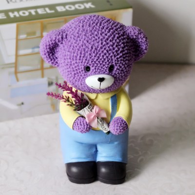 Creative hold flowers lavender bear piggy bank home decoration desktop display receive valentine's day gifts