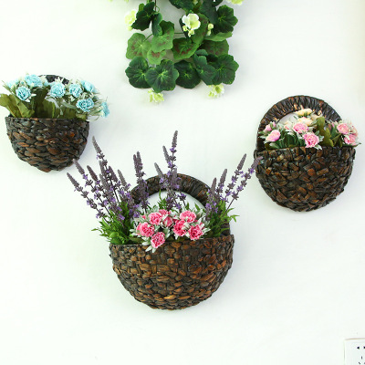 Creative ecru corn husks hand-woven imitation flower basket wall hanging home decoration gifts