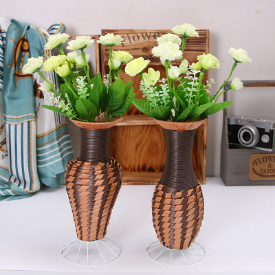 Factory direct shot rattan plait tie yi belt seat large belly flower vase basket home decorative arts and crafts decoration