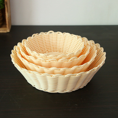 Hot Hot style spot imitation cane hand-woven bread fruit basket round-mouth plastic basket vegetable storage basket fruit plate