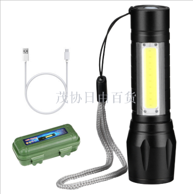 Cross-border hot mini strong light flashlight outdoor lighting mini flashlight USB charging focus flashlight