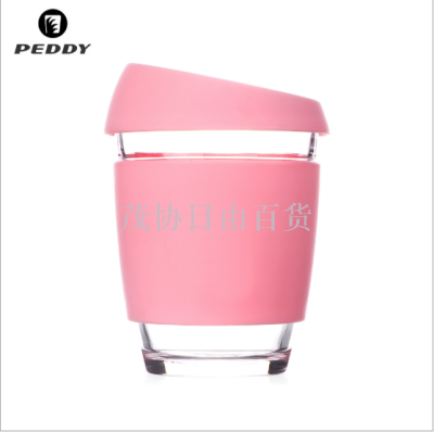 Manufacturers direct sales silica gel heat and heat resistant high borosilicate glass coffee cup fabric logo multi-color optional