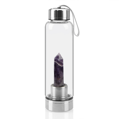 Amethyst Hexagonal Point Crsytal Stone Glass Water Bottle