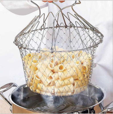 Vegetable and fruit filter basket stainless steel telescopic basket folding stainless steel Fried basket