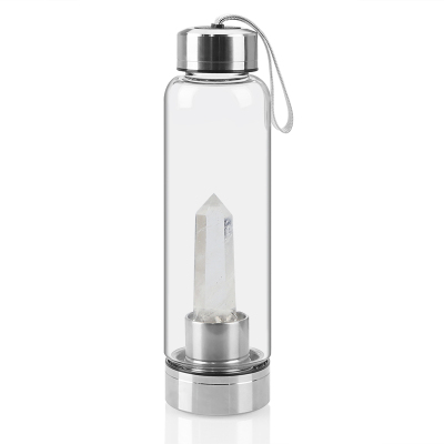 Elixir Bottle with Natural Crystal Point Healing Obelisk Handheld Glass Energy Bottle
