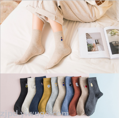 New autumn and winter female socks embroidery cartoon cotton Japanese and Korean casual women in stockings women